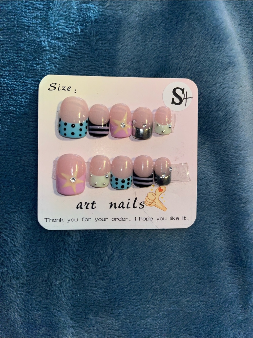Press-On Nail Set - Pink Stars & Polka Dot Accent